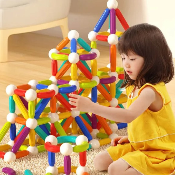 Set de construcție magnetic „Cilindri în culori de curcubeu”, 100 buc.