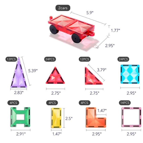 Set multicolor de construcție magnetic, 100 buc.