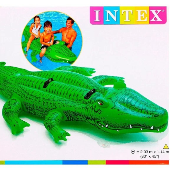 INTEX Plută-saltea gonflabilă „Crocodil gigant” cu mânere, 203x114x25  cm, până la 80 kg, 3+