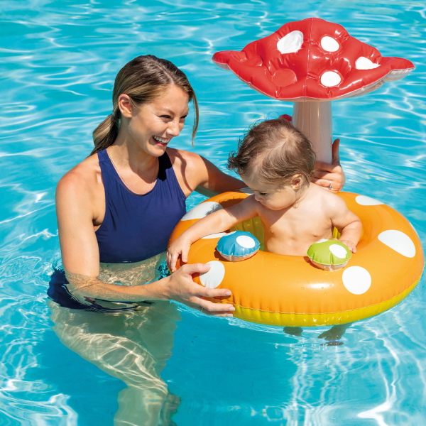 INTEX Cerc gonflabil „Ciupercuța” cu decupaje pentru picioare și baldachin D 69 cm, până la 15kg, 1-2 ani