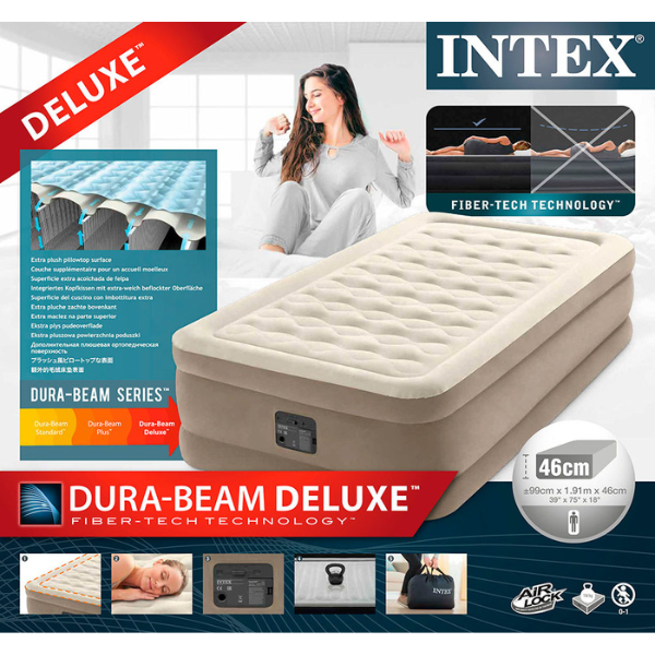 Pat gonflabil “Velur Ultra Plush” 99х191х46 cm cu pompă încorporată 220V, până la 136 kg