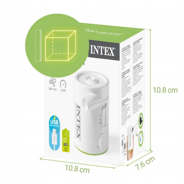 INTEX Pompă de aer electrică „QuickFill USB200R” USB 5V, 2A, reîncărcabilă, powerbank, 2 duze