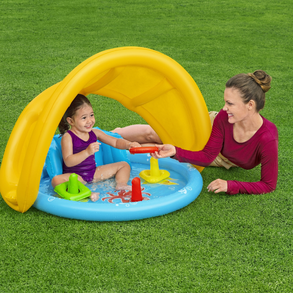Bestway Piscină gonflabilă pentru copii cu baldachin „Scoica de mare” 115x89x76 cm, 45 L, de la 6 luni