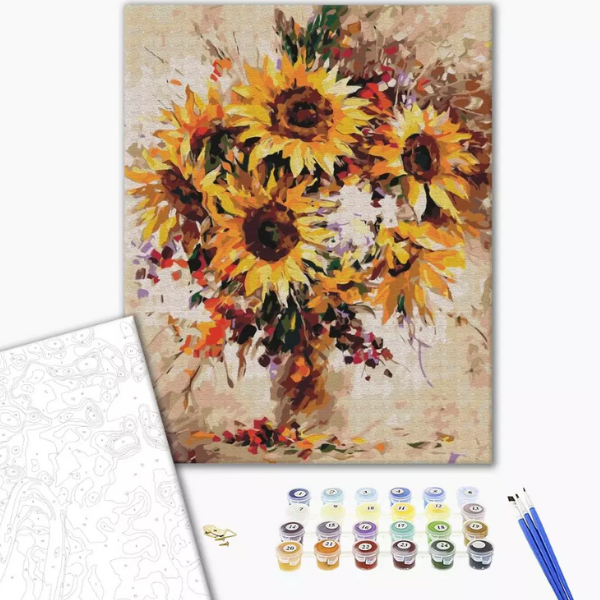 Pictură pe numere 40*50 cm (în cutie) – Pictură cu flori de floarea soarelui