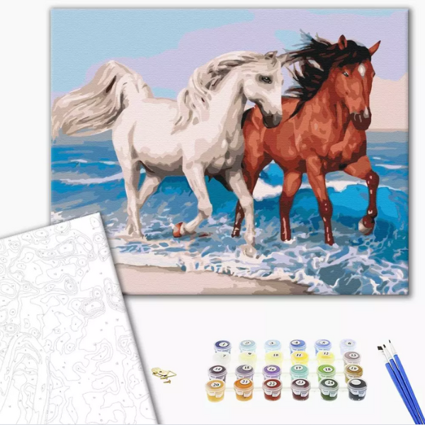 Pictură pe numere 40*50 cm (în cutie) – Cai pe coastă