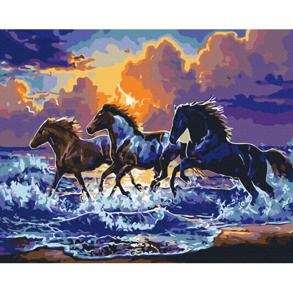 Pictură pe numere 40*50 cm (în cutie) – Herghelie de cai negri