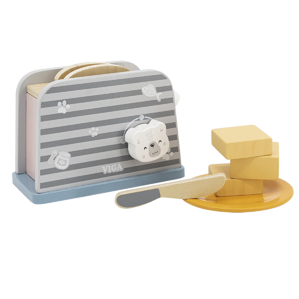 Set de joaca din lemn „Mic dejun cu toaster”, 8 piese