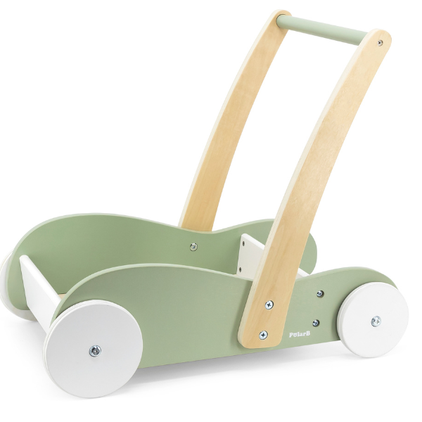 Premergator din lemn și cărucior pentru păpuși 2 în 1, verde