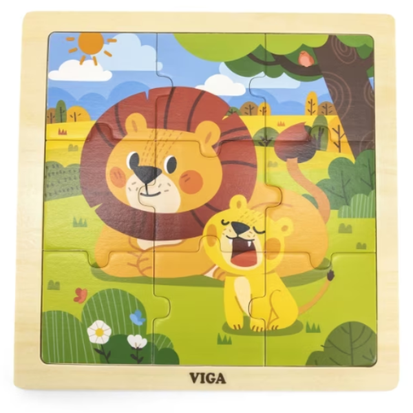 Puzzle din lemn „Leoaică și puiul de leu”, 9 elem.