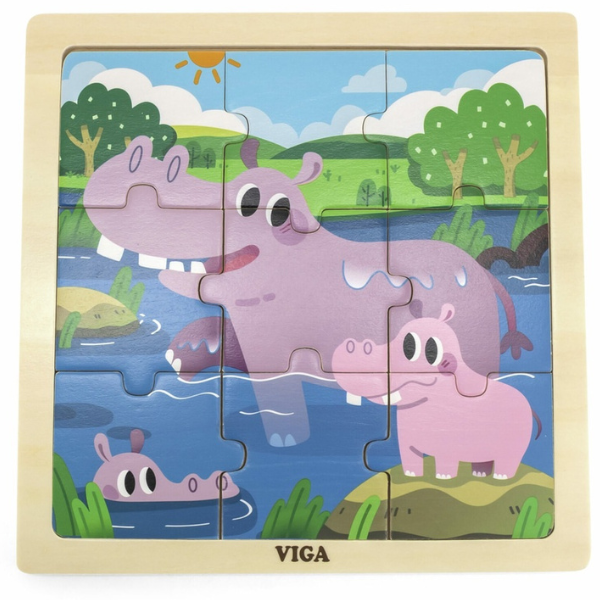 Puzzle din lemn „Mama hiopotam și puiul ei”, 9 elem.