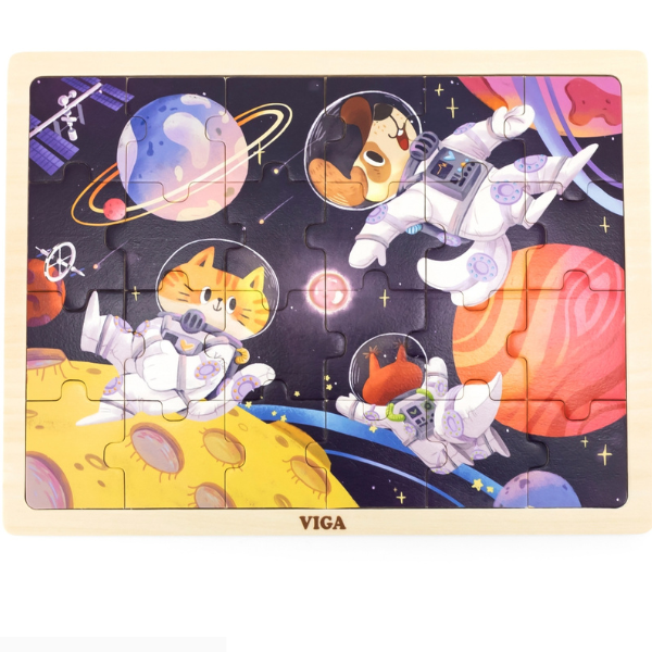 Puzzle din lemn „Animalele în cosmos”, 24 elem.