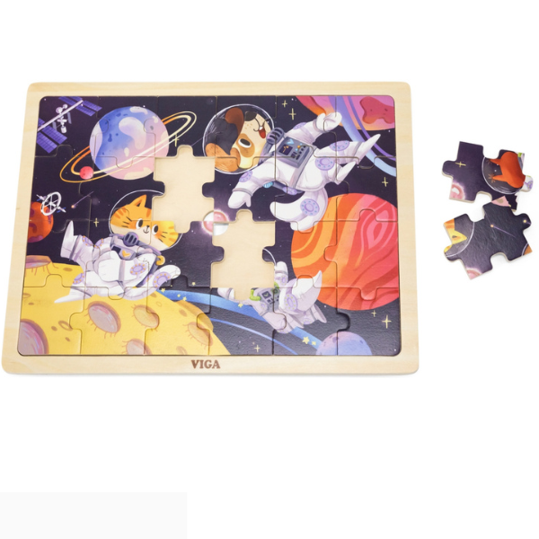 Puzzle din lemn „Animalele în cosmos”, 24 elem.