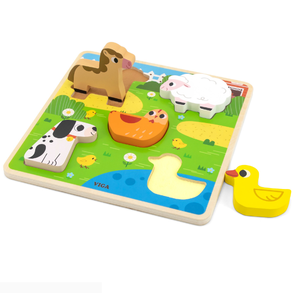 Puzzle tactil – inserție „Ferma”, 5 elem.
