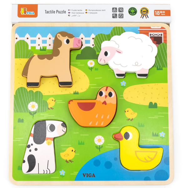 Puzzle tactil – inserție „Ferma”, 5 elem.
