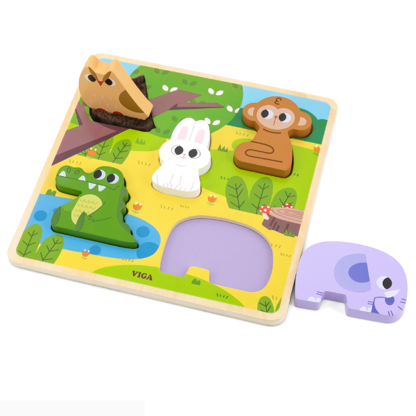 Puzzle tactil – inserție „Animalele din pădure”, 5 elem.