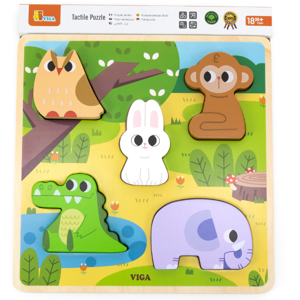 Puzzle tactil – inserție „Animalele din pădure”, 5 elem.