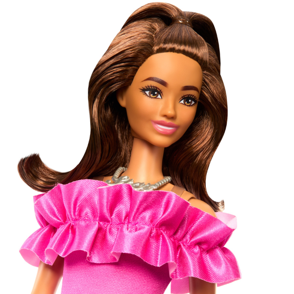 Кукла Barbie "Модница с каштановыми волнистыми волосами и розовым платье"