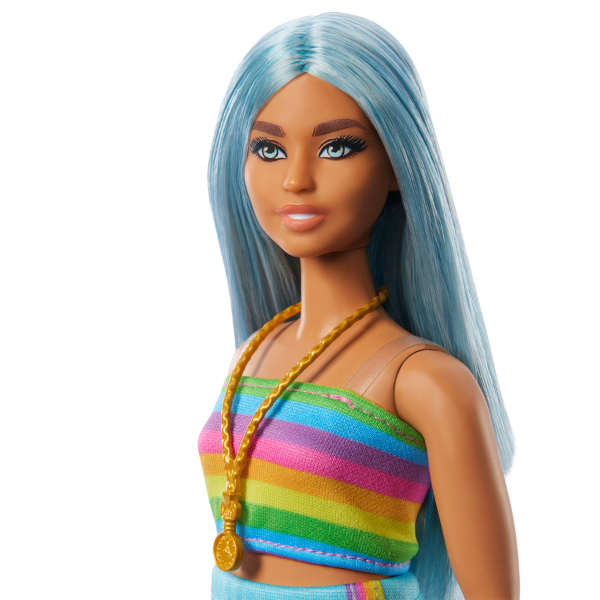 Кукла Barbie "Модница с голубыми волосами, радужным топом и юбкой цвета тила"
