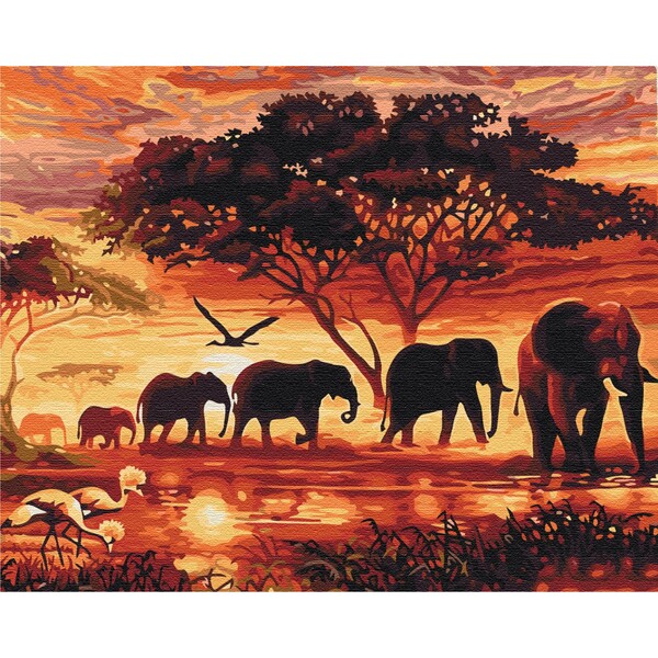 Pictură pe numere 40*50 cm (în cutie) – Elefanții în savană