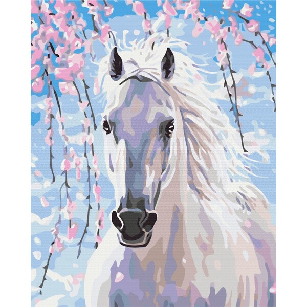 Pictură pe numere 40*50 сm (fără cutie) – Cal în flori de sakura