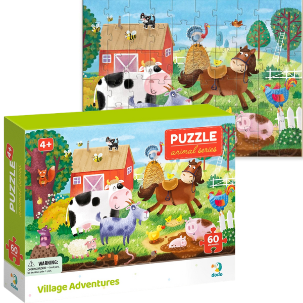 Puzzle „Aventurile în sat”, seria Animale, 60 elem.