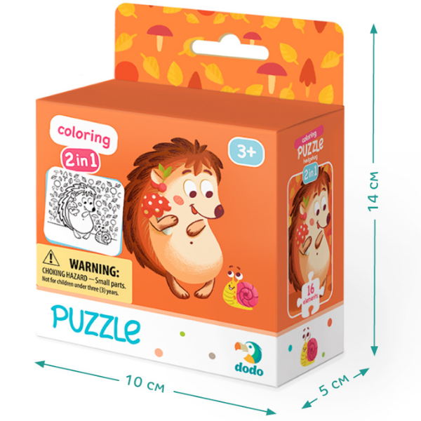 Puzzle 2 în 1 "Ariciul", serie Colorare, 16 elem.