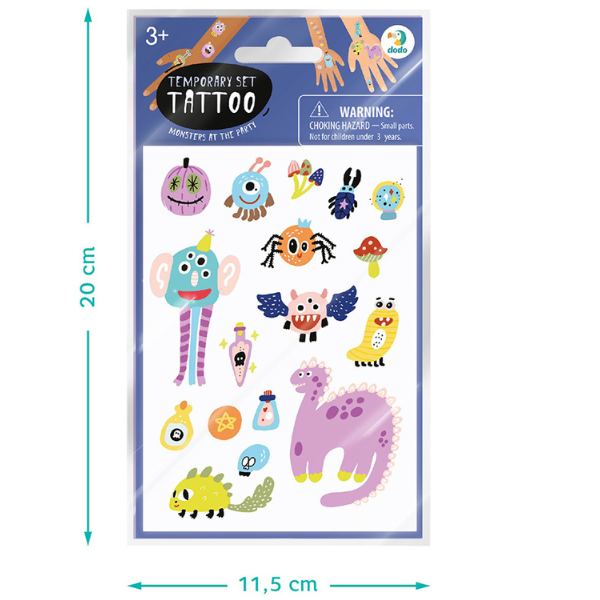 Set de tatuaje temporare pentru copii "Monștrii la petrecere", 64 buc.