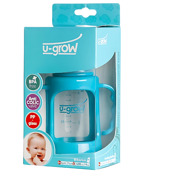 Biberon cu protectie, sticla, 120 ml