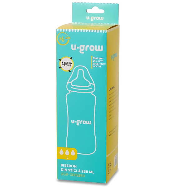 Biberon din sticlă, 260 ml, cu 2 tetine suplimentare