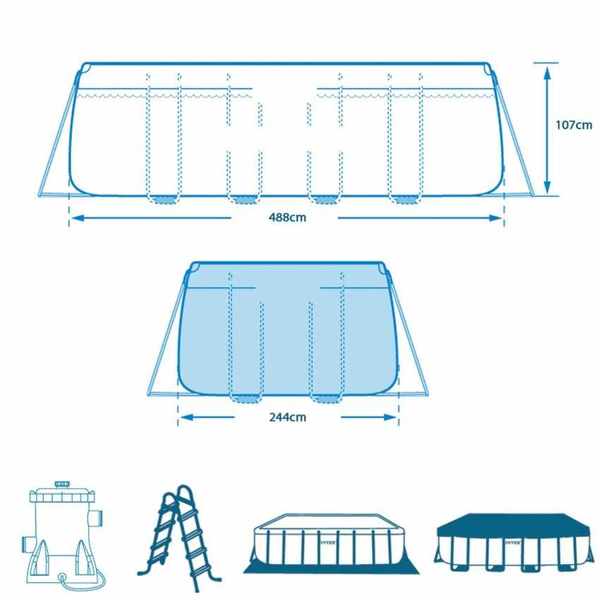 Piscină PRISM FRAME RECTANGULAR 488x244x107cm, 10874L, cadru metalic