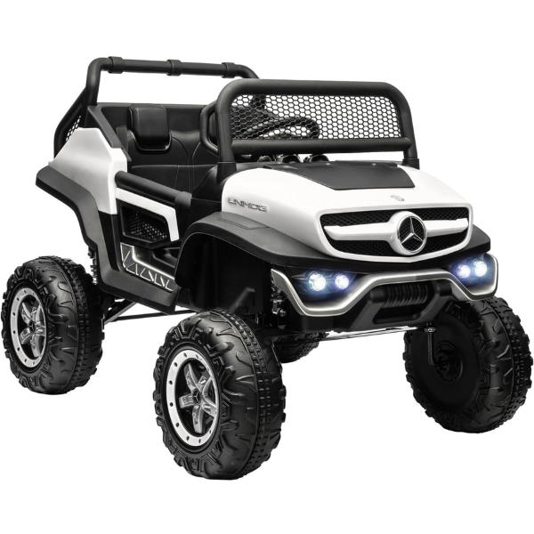 Masinuta electrica MERCEDES BENZ UNIMOG, 12V14Ah, motor 25Wx4, roți EVA, scaune din piele