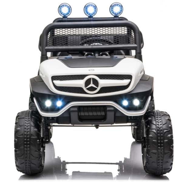 Masinuta electrica MERCEDES BENZ UNIMOG, 12V14Ah, motor 25Wx4, roți EVA, scaune din piele