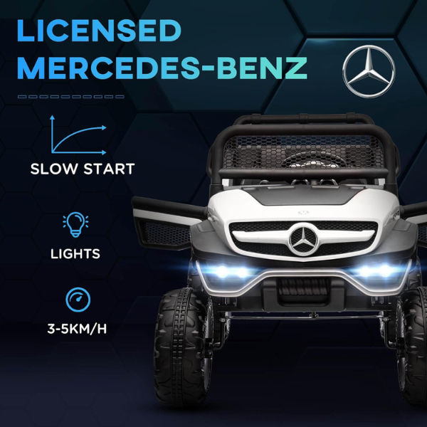 Masinuta electrica MERCEDES BENZ UNIMOG, 12V14Ah, motor 25Wx4, roți EVA, scaune din piele