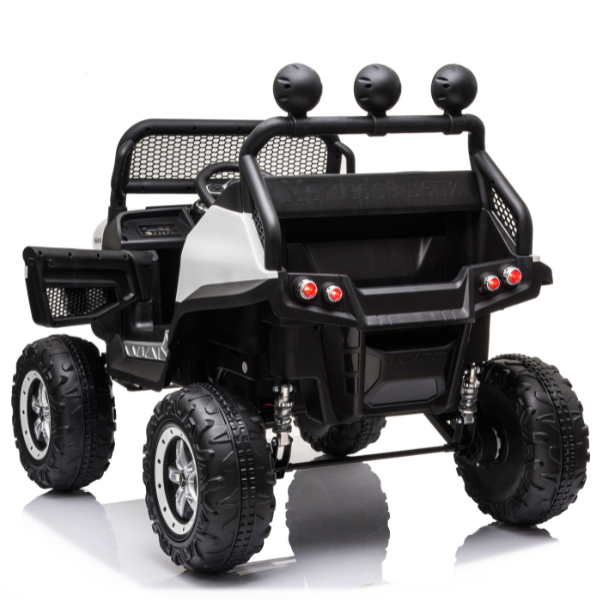Masinuta electrica MERCEDES BENZ UNIMOG, 12V14Ah, motor 25Wx4, roți EVA, scaune din piele
