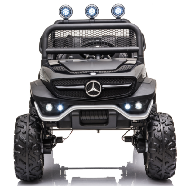 Masinuta electrica MERCEDES BENZ UNIMOG, 12V14Ah, motor 25Wx4, roți EVA, scaune din piele