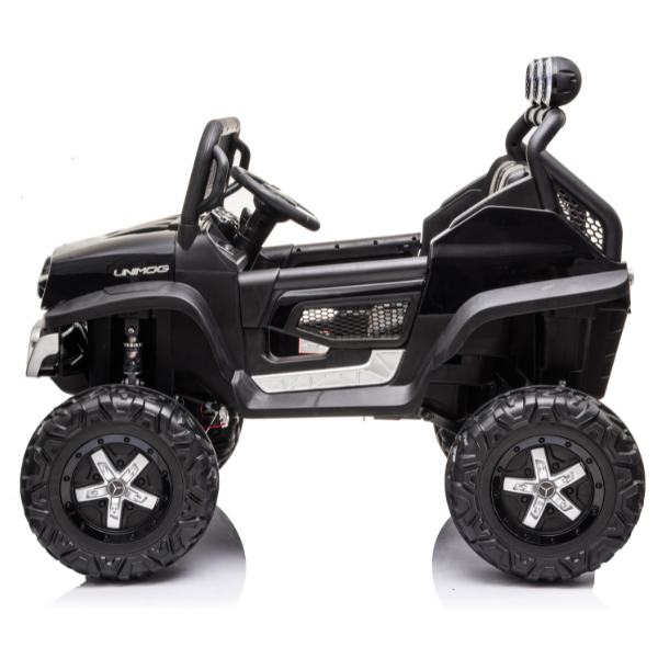 Masinuta electrica MERCEDES BENZ UNIMOG, 12V14Ah, motor 25Wx4, roți EVA, scaune din piele