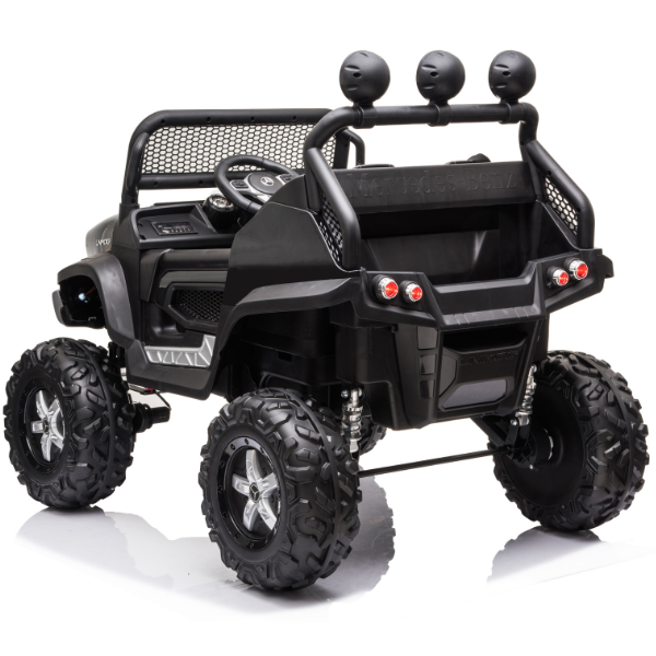 Masinuta electrica MERCEDES BENZ UNIMOG, 12V14Ah, motor 25Wx4, roți EVA, scaune din piele