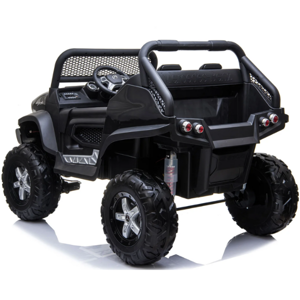 Masinuta electrica MERCEDES BENZ UNIMOG, 12V14Ah, motor 25Wx4, roți EVA, scaune din piele