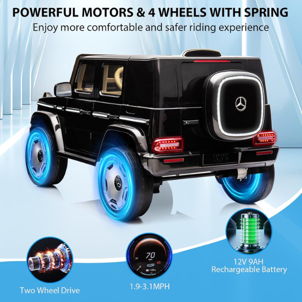 Masinuta electrica MERCEDES BENZ EQG, 12V9Ah, motor 550Wx2, roți EVA, scaune din piele