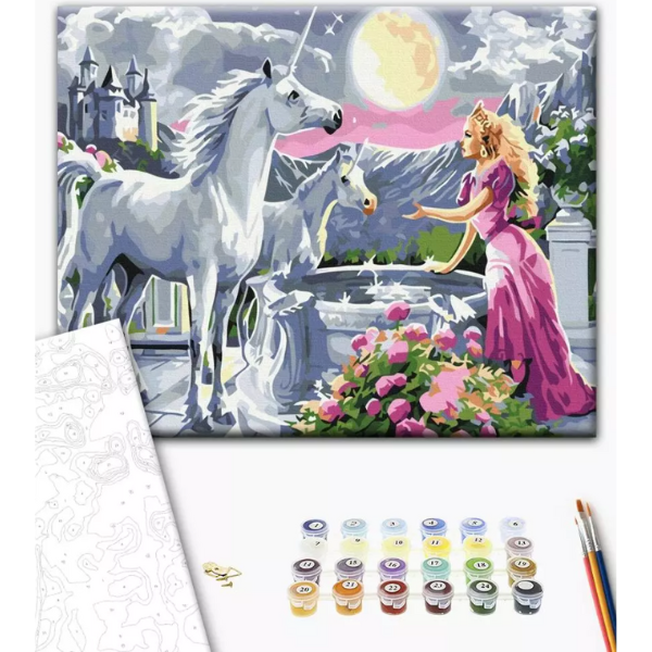 Pictură pe numere 40*50 cm (în cutie) – Prințesa și unicornii