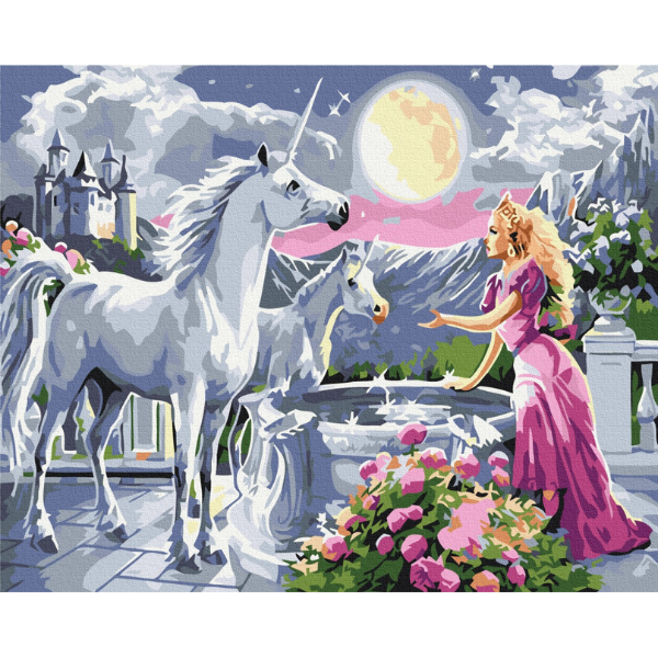 Pictură pe numere 40*50 cm (în cutie) – Prințesa și unicornii