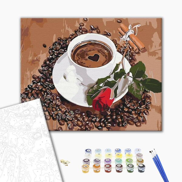 Pictură pe numere 40*50 cm (în cutie) – Cafea cu nota de romantism