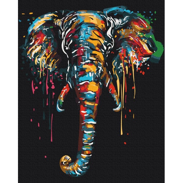 Pictură pe numere 40×50 cm (fără cutie)  –  Elefant în culori de curcubeu