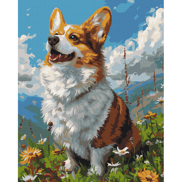 Pictură pe numere 40×50 cm (fără cutie)  –  Corgi colorat
