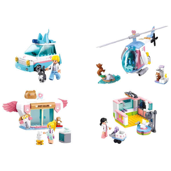 Set de construcție ”Clinica veterinară”, 4 modele, de la 78 pînă la 117 elem.