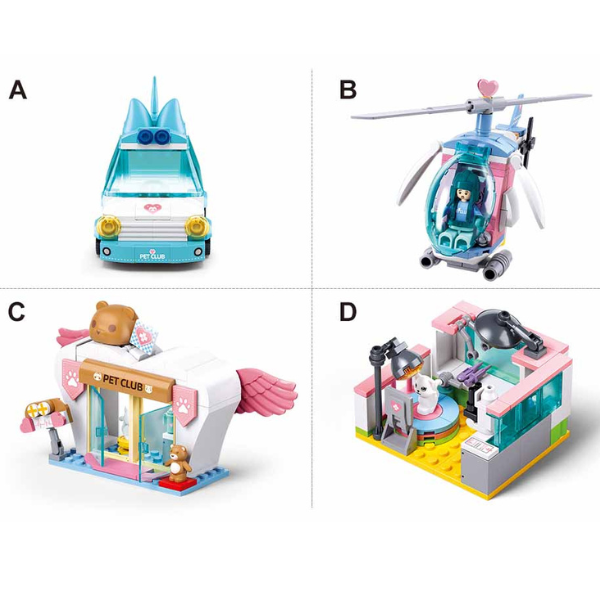 Set de construcție ”Clinica veterinară”, 4 modele, de la 78 pînă la 117 elem.