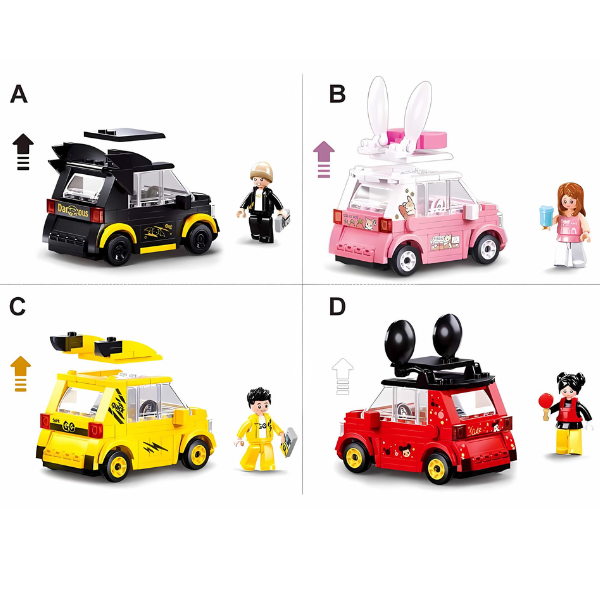 Set de construcție ”Mașina cu figurină”, cu inerție, 4 modele, de la 137 pînă la 146 elem.