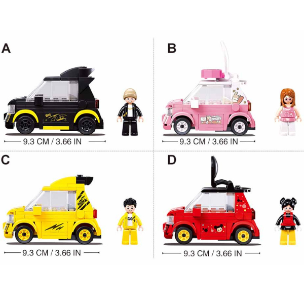 Set de construcție ”Mașina cu figurină”, cu inerție, 4 modele, de la 137 pînă la 146 elem.