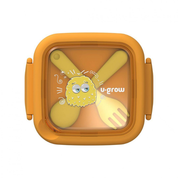 Контейнер 2 в 1 с ложкой и вилкой, жёлтый, U-Grow