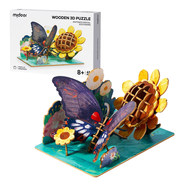 Puzzle 3D din lemn „Fluture”, 63 elem...